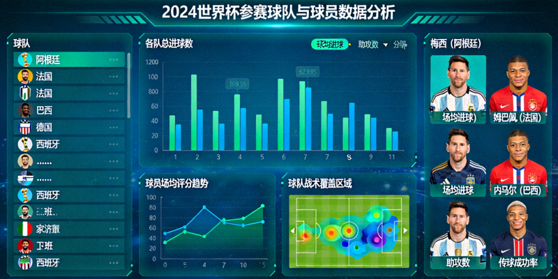 世界杯参赛球队与球员数据分析界面